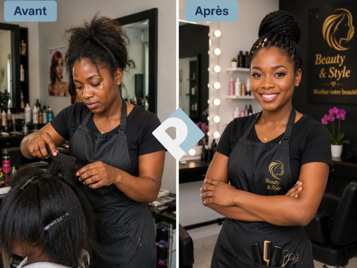 Une coiffeuse avant et après la création du site de son salon