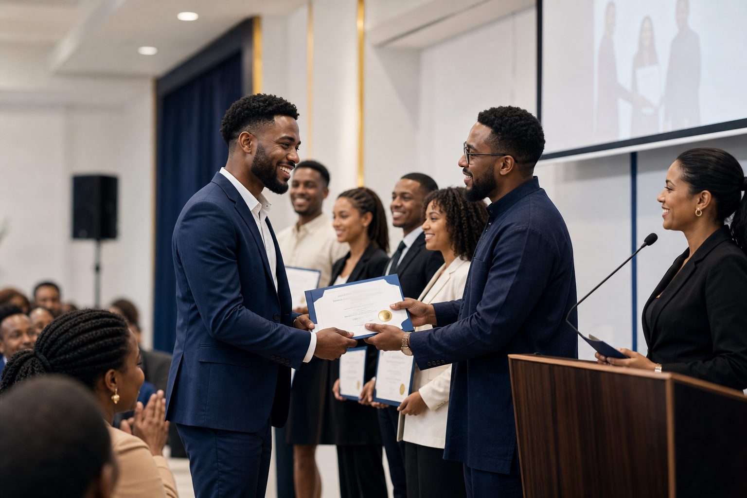 Remise de certificats à des adultes lors d’une cérémonie de fin de formation